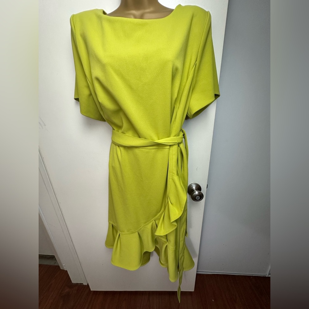 Calvin Klein Lime Green Ruffle Wrap Dress